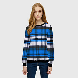 Свитшот женский Сине-белая ткань в клетку, цвет: 3D-черный — фото 2