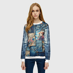 Свитшот женский Аниме влюбленные на пэчворк, цвет: 3D-белый — фото 2