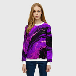 Свитшот женский Фиолетовые брызги на чёрном фоне, цвет: 3D-белый — фото 2