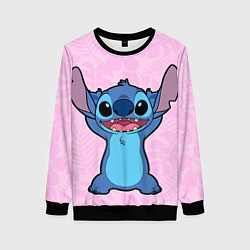 Свитшот женский Stitch on a pink background, цвет: 3D-черный