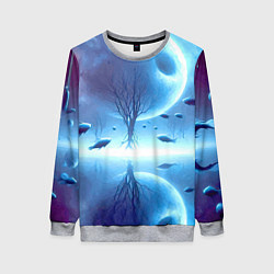 Женский свитшот Луна и рыбы - нейроарт фантазия