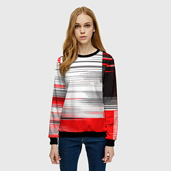 Свитшот женский Чёрные вертикальные полосы на красно-белом фоне, цвет: 3D-черный — фото 2