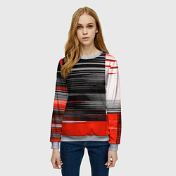 Свитшот женский Белые вертикальные полосы на чёрно-красном фоне, цвет: 3D-меланж — фото 2