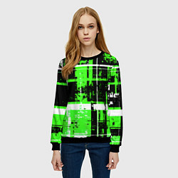 Свитшот женский Зелёно-белый гранж на чёрном фоне, цвет: 3D-черный — фото 2