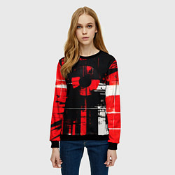 Свитшот женский Красно-белый гранж на чёрном фоне, цвет: 3D-черный — фото 2