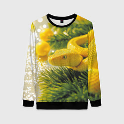 Свитшот женский Змея новогодняя лимонного цвета, цвет: 3D-черный