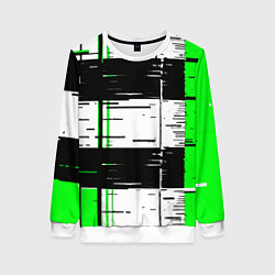 Свитшот женский Зелёные и чёрные полосы на белом фоне, цвет: 3D-белый