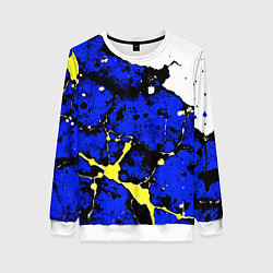 Свитшот женский Сине-жёлтая абстракция на белом фоне, цвет: 3D-белый