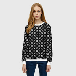 Свитшот женский Чёрно-белый паттерн полосы-ромбы, цвет: 3D-белый — фото 2
