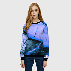 Свитшот женский Трещины на абстрактном синем фоне, цвет: 3D-черный — фото 2