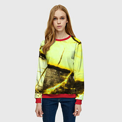 Свитшот женский Трещины на абстрактном жёлтом фоне, цвет: 3D-красный — фото 2