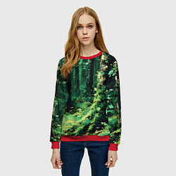 Свитшот женский Зелёный летний лес, цвет: 3D-красный — фото 2
