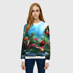 Свитшот женский Красные игрушки новогодние, цвет: 3D-белый — фото 2