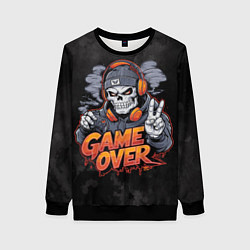 Свитшот женский Скелет геймер с геймпадом, цвет: 3D-черный