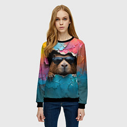 Свитшот женский Капибара в стене, цвет: 3D-черный — фото 2