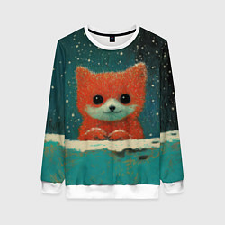 Свитшот женский Новогодняя рыжая лисичка, цвет: 3D-белый