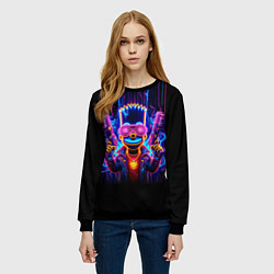 Свитшот женский Барт Симпсон с двумя пистолетами - неон, цвет: 3D-черный — фото 2