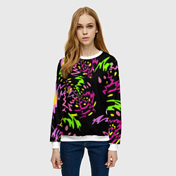 Свитшот женский Яркие абстрактные круги-зигзаги, цвет: 3D-белый — фото 2