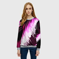 Свитшот женский Бело-розовые острые полосы на чёрном фоне, цвет: 3D-меланж — фото 2