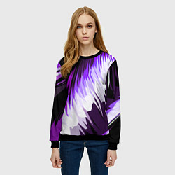 Свитшот женский Бело-фиолетовые острые полосы на чёрном фоне, цвет: 3D-черный — фото 2
