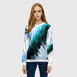 Свитшот женский Чёрно-синие острые полосы на белом фоне, цвет: 3D-белый — фото 2