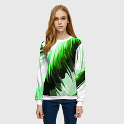 Свитшот женский Чёрно-зелёные острые полосы на белом фоне, цвет: 3D-белый — фото 2