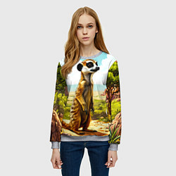 Свитшот женский Сурикат в саванне, цвет: 3D-меланж — фото 2