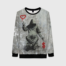 Свитшот женский Banksy - heart money, цвет: 3D-черный