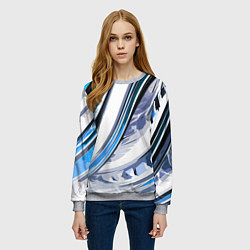 Свитшот женский Волнистая бело-синяя абстракция, цвет: 3D-меланж — фото 2
