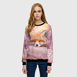 Свитшот женский Милая лисичка и сирень, цвет: 3D-черный — фото 2