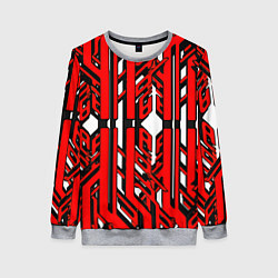 Свитшот женский Чёрно-красные техно полосы на белом фоне, цвет: 3D-меланж