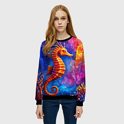 Свитшот женский Морской конек в космосе, цвет: 3D-черный — фото 2