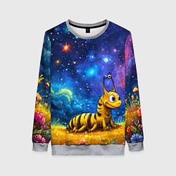 Свитшот женский Гусеничка в космосе, цвет: 3D-меланж