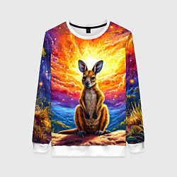 Свитшот женский Кенгуру в космосе, цвет: 3D-белый