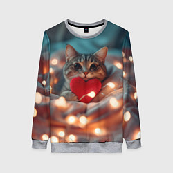 Свитшот женский Кошка с сердцем, цвет: 3D-меланж