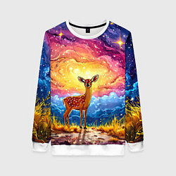 Свитшот женский Олень и космическое небо, цвет: 3D-белый