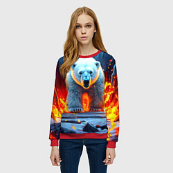 Свитшот женский Белый медведь в огне, цвет: 3D-красный — фото 2