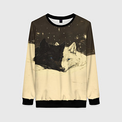Женский свитшот Белая волчица и черный волк
