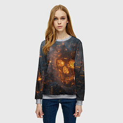 Свитшот женский Череп - огонь, цвет: 3D-меланж — фото 2