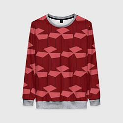 Свитшот женский Геометрический узор из вишнево красных блоков, цвет: 3D-меланж