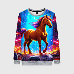 Свитшот женский Лошадь в ярких лучах, цвет: 3D-меланж