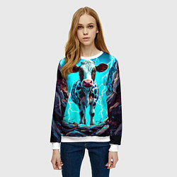 Свитшот женский Корова в разрядах молнии, цвет: 3D-белый — фото 2