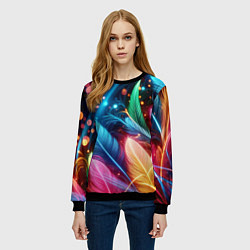 Свитшот женский Яркие красочные неоновые перья, цвет: 3D-черный — фото 2