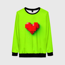 Свитшот женский Пиксельное красное сердечко, цвет: 3D-черный