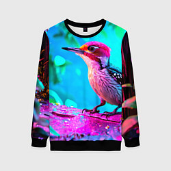 Свитшот женский Дятел и яркий пейзаж, цвет: 3D-черный