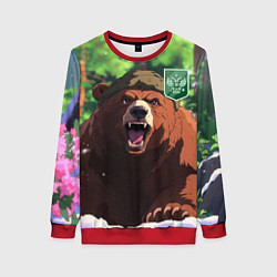 Свитшот женский Русский медведь патриот, цвет: 3D-красный