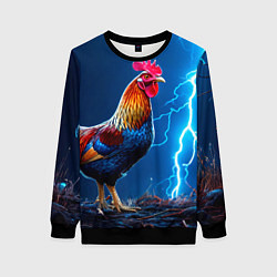 Свитшот женский Петух и молния, цвет: 3D-черный