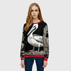 Свитшот женский Пеликан на черном, цвет: 3D-красный — фото 2