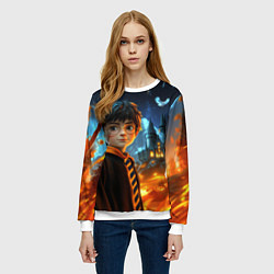 Свитшот женский Гарри Поттер на фоне огня, цвет: 3D-белый — фото 2