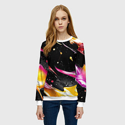 Свитшот женский Мазки краски на черном, цвет: 3D-белый — фото 2